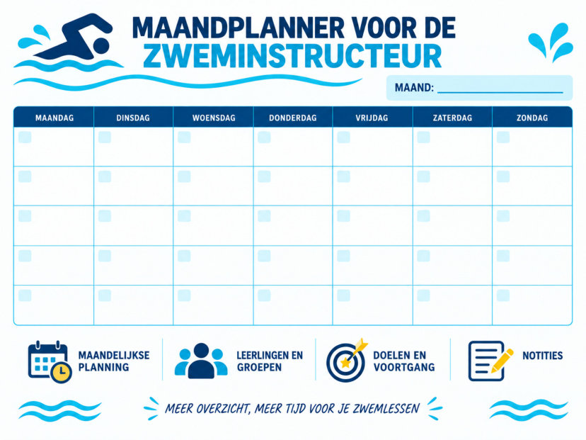Omslag: Maandplanner voor zwemlesinstructeurs